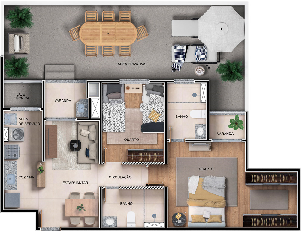 Planta 03 - 2 dorm 96 43m² - garden