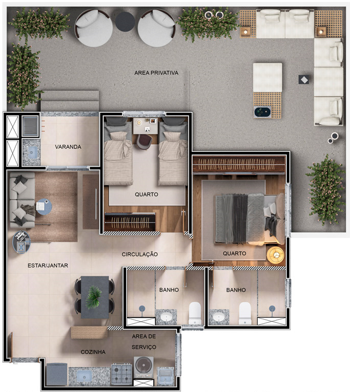 Planta 04 - 2 dorm 95 34m² - garden