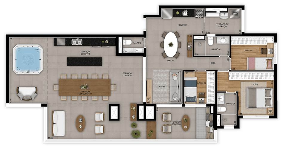 Planta 04 - 3 dorm 147m² - penthouse