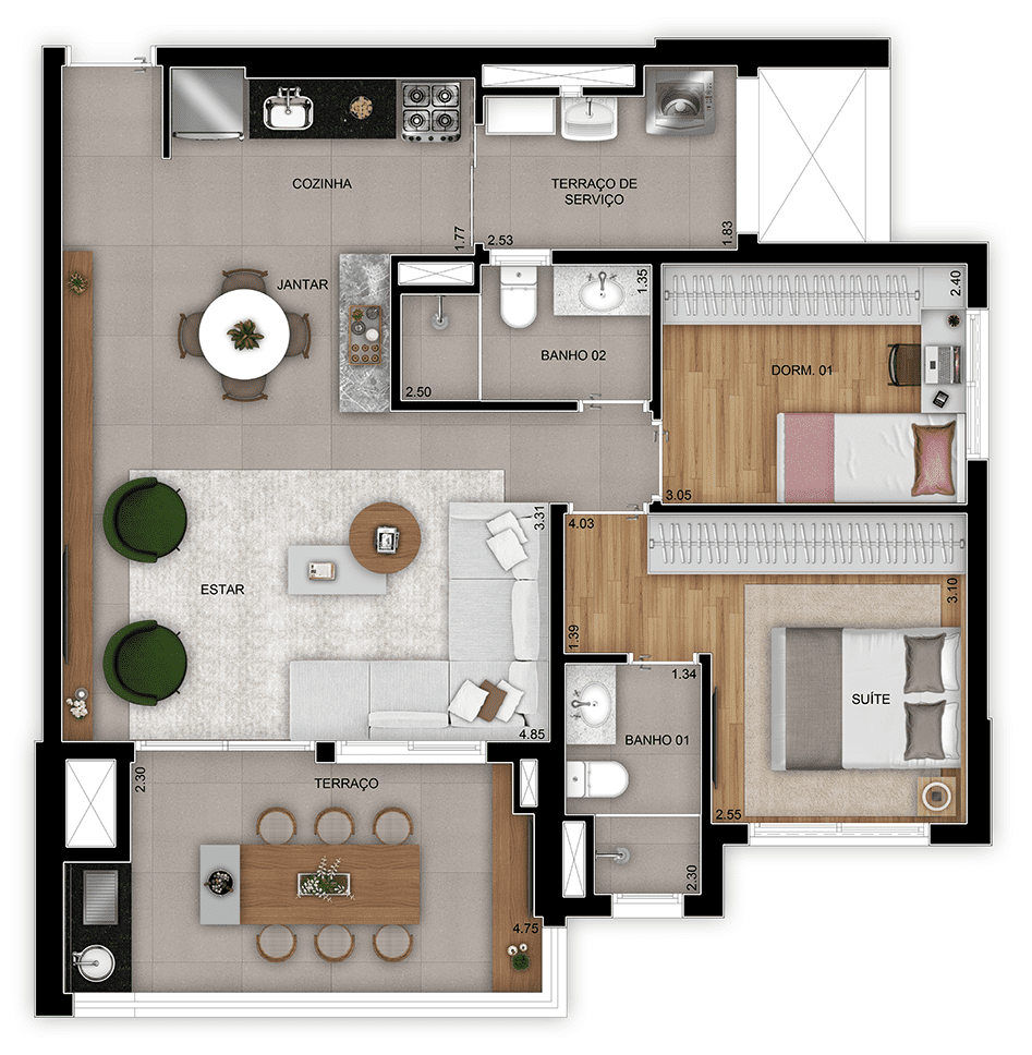 Planta 02 - 2 dorm 79m² - opção
