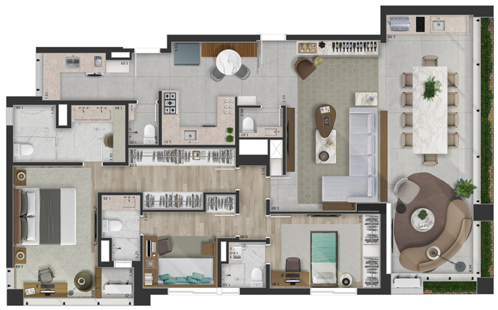 Planta 01 - 3 dorm 155 30m²