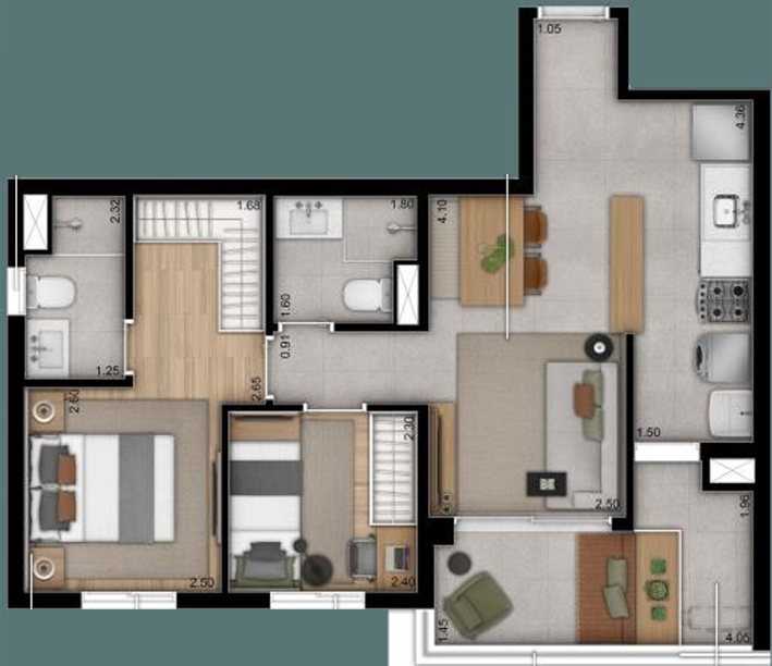 Planta 01 - 2 dorm 60m²