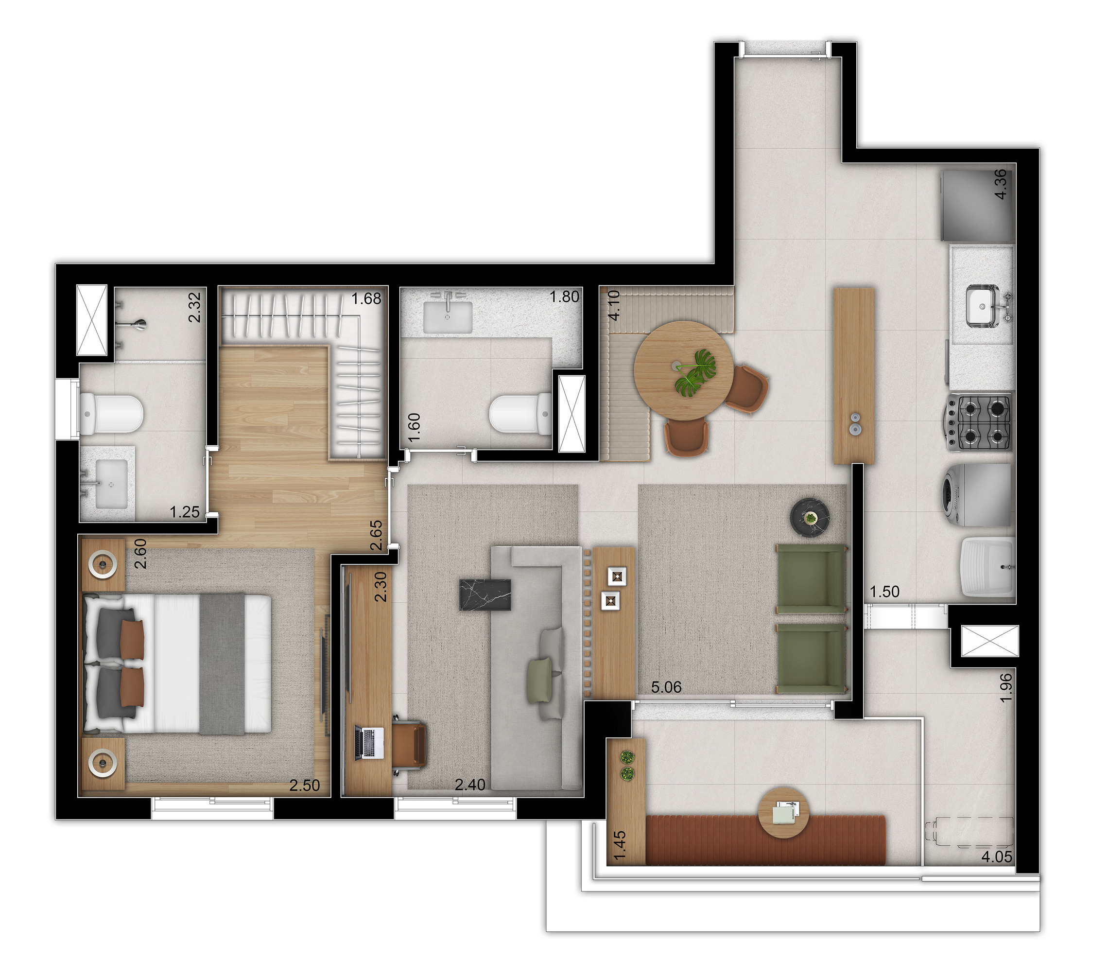Planta 02 - 1 dorm 60m² - opção