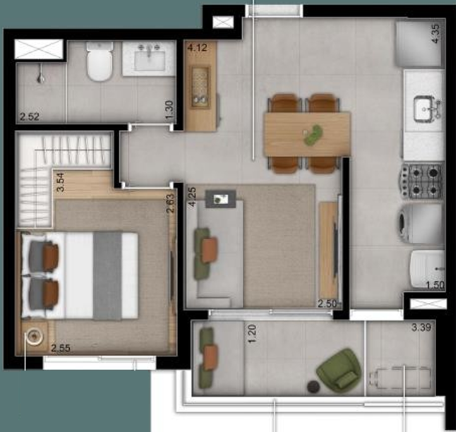 Planta 03 - 1 dorm 42m²
