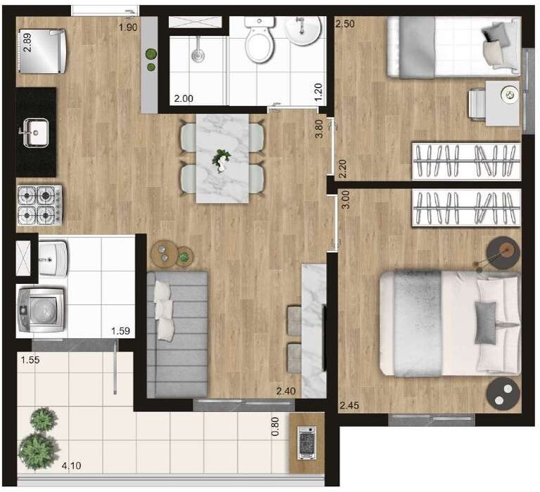 Planta 01 - 2 dorm 42m²