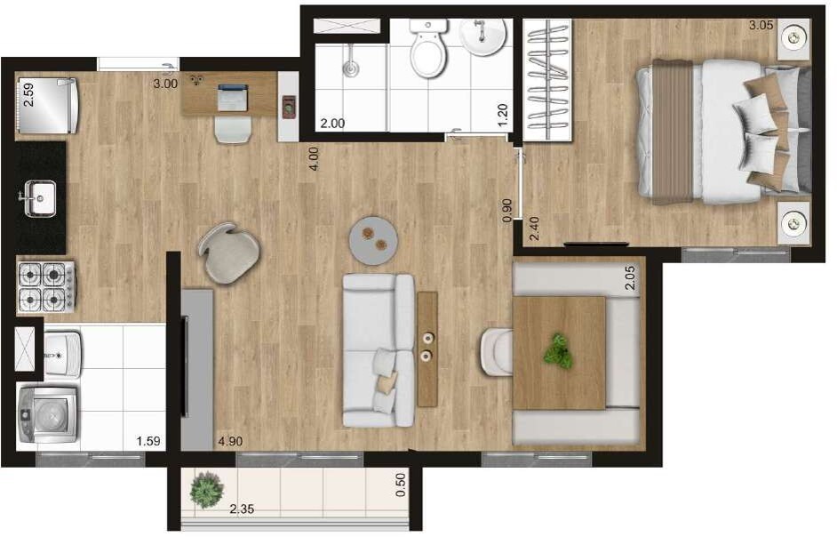 Planta 03 - 1 dorm 37m² - opção