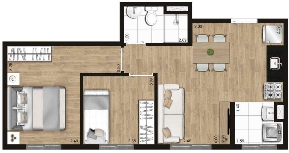 Planta 04 - 2 dorm 38m²