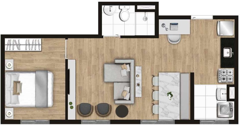 Planta 05 - 1 dorm 38m² - opção