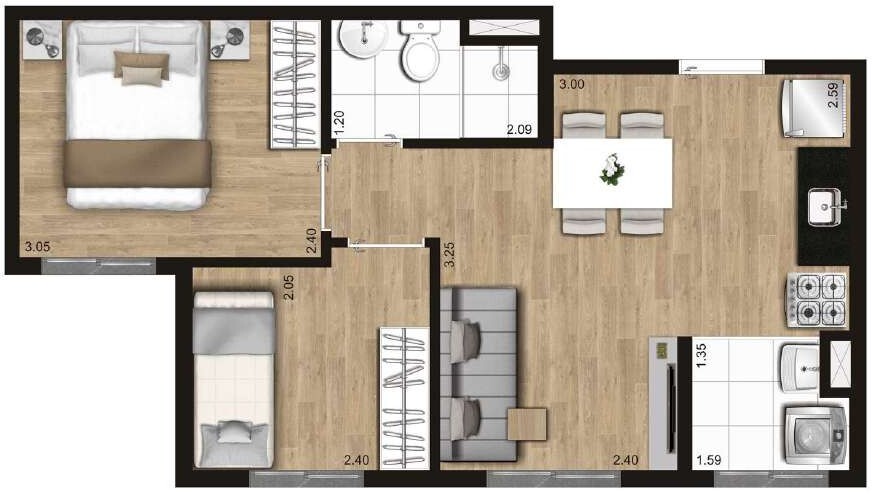 Planta 06 - 2 dorm 36m²