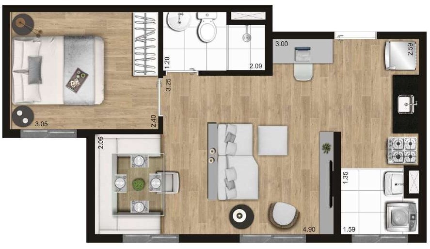 Planta 07 - 1 dorm 36m² - opção
