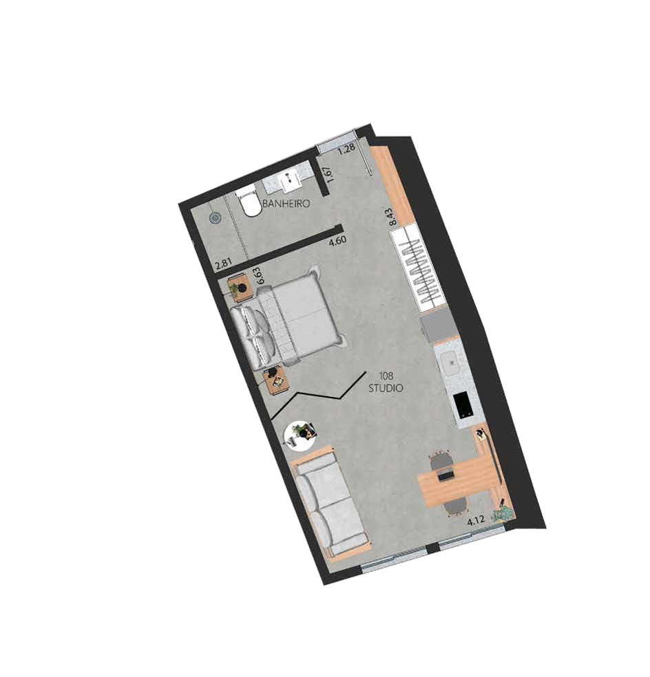 Planta 11 - 1 dorm 38 96m² - studio