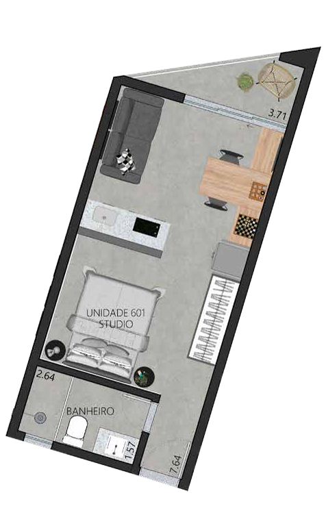 Planta 26 - 1 dorm 33 48m² - studio