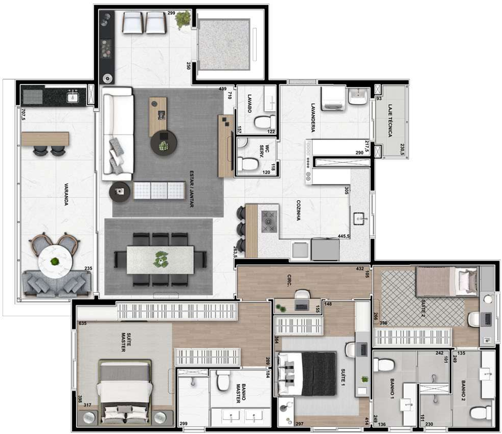 Planta 01 - 3 dorm 170m²