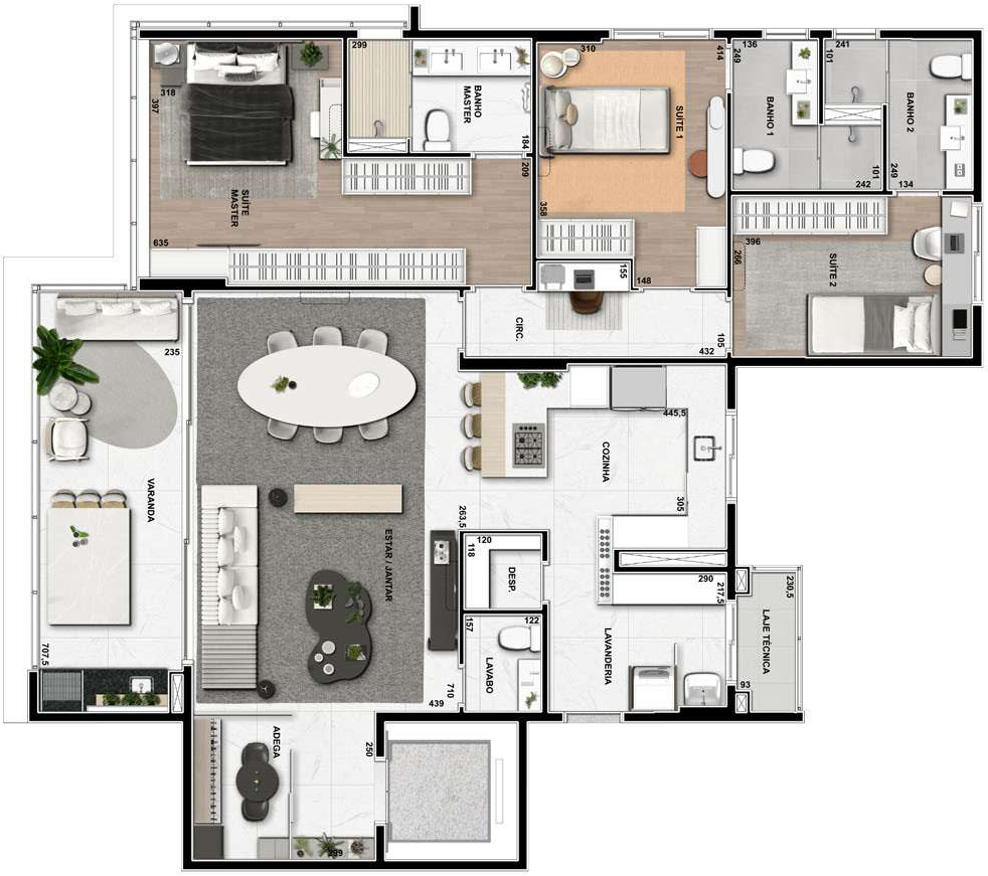 Planta 02 - 3 dorm 170m²