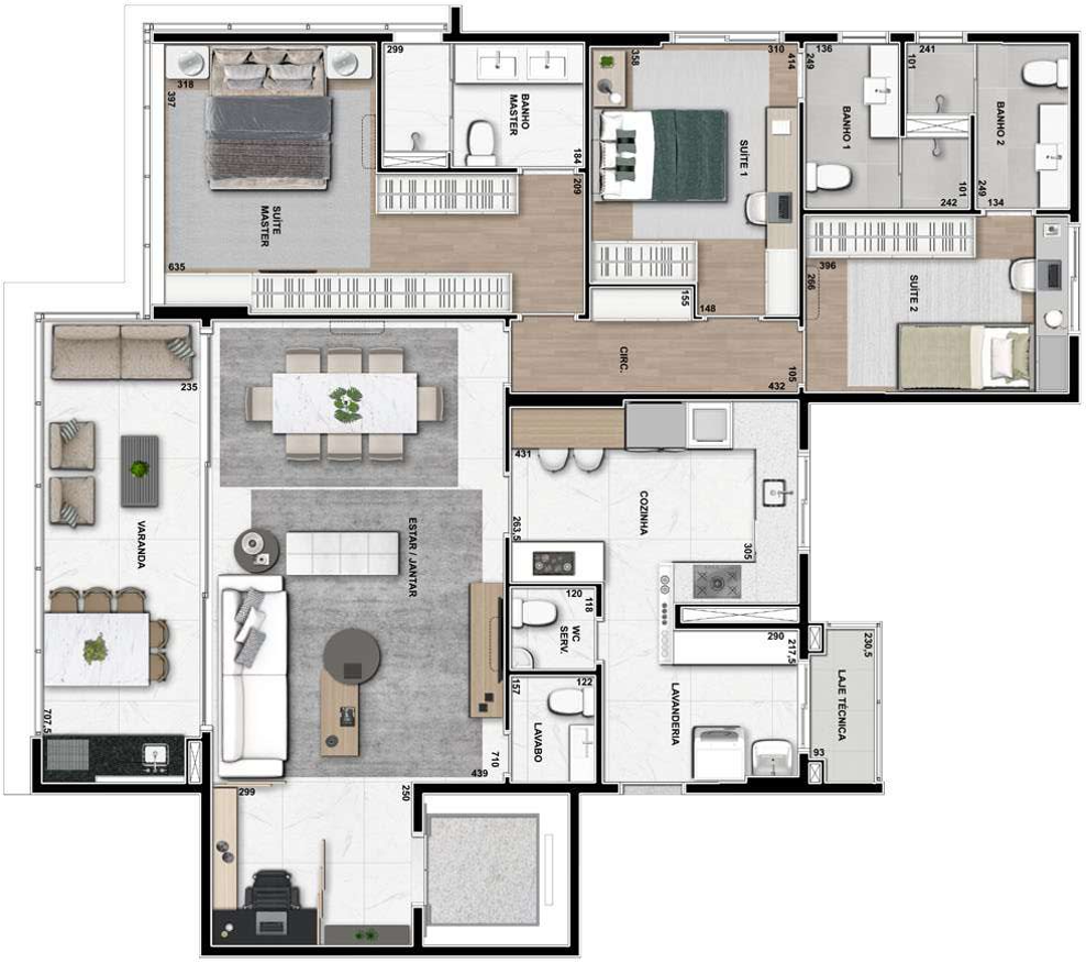 Planta 03 - 3 dorm 170m² - opção 1