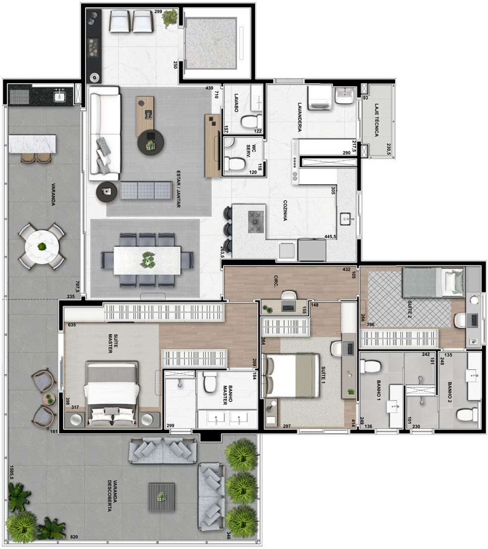 Planta 06 - 3 dorm 210m² - garden
