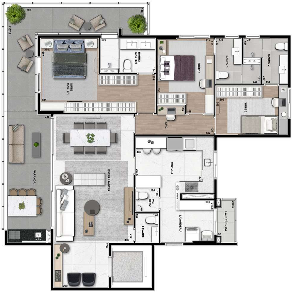 Planta 07 - 3 dorm 192m² - garden