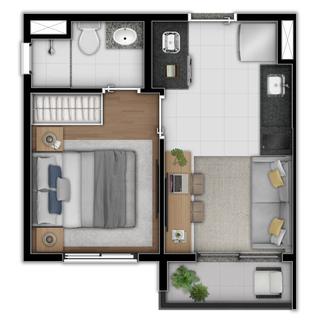 Planta 01 - 1 dorm 27m²