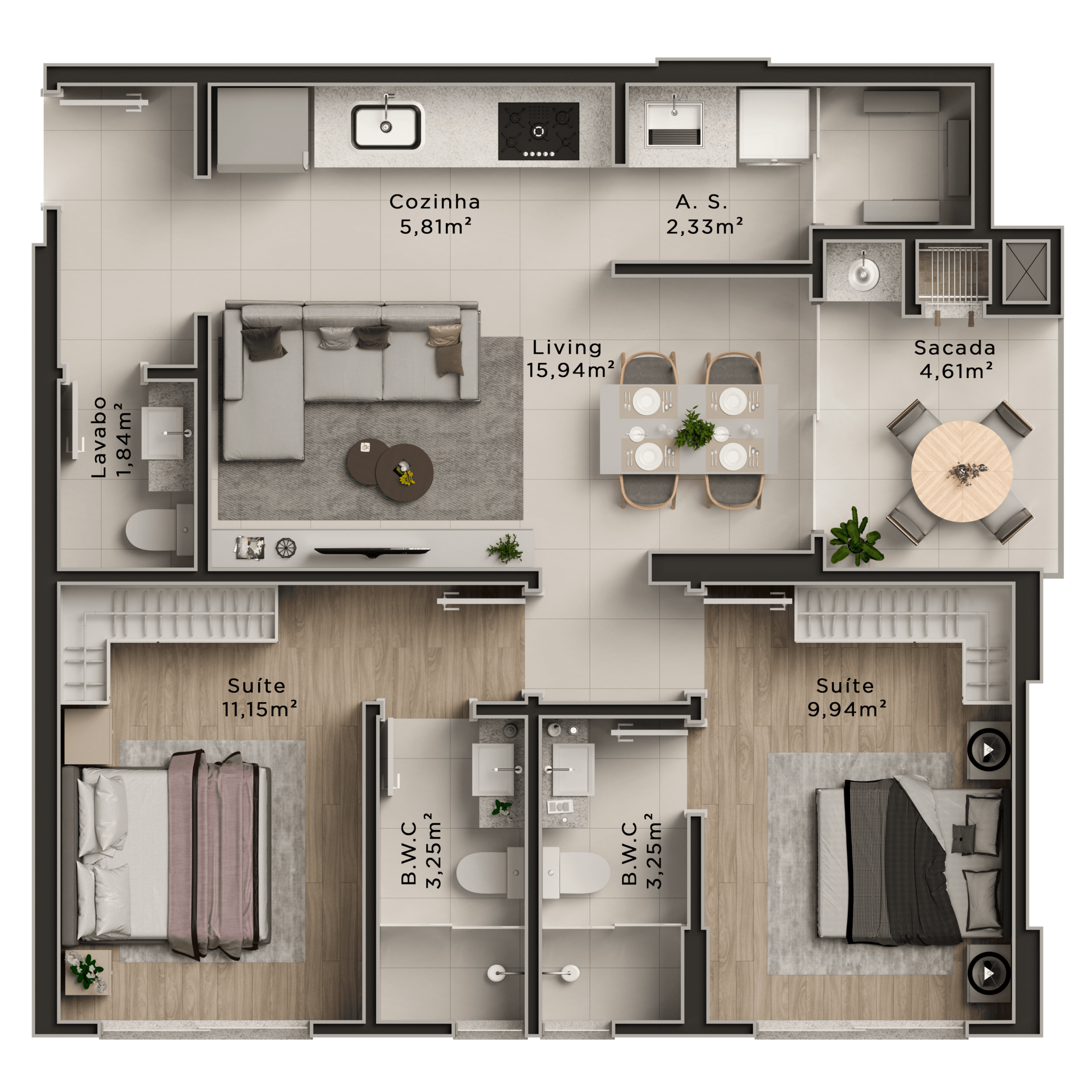 Planta 01 - 2 dorm 71 38m²