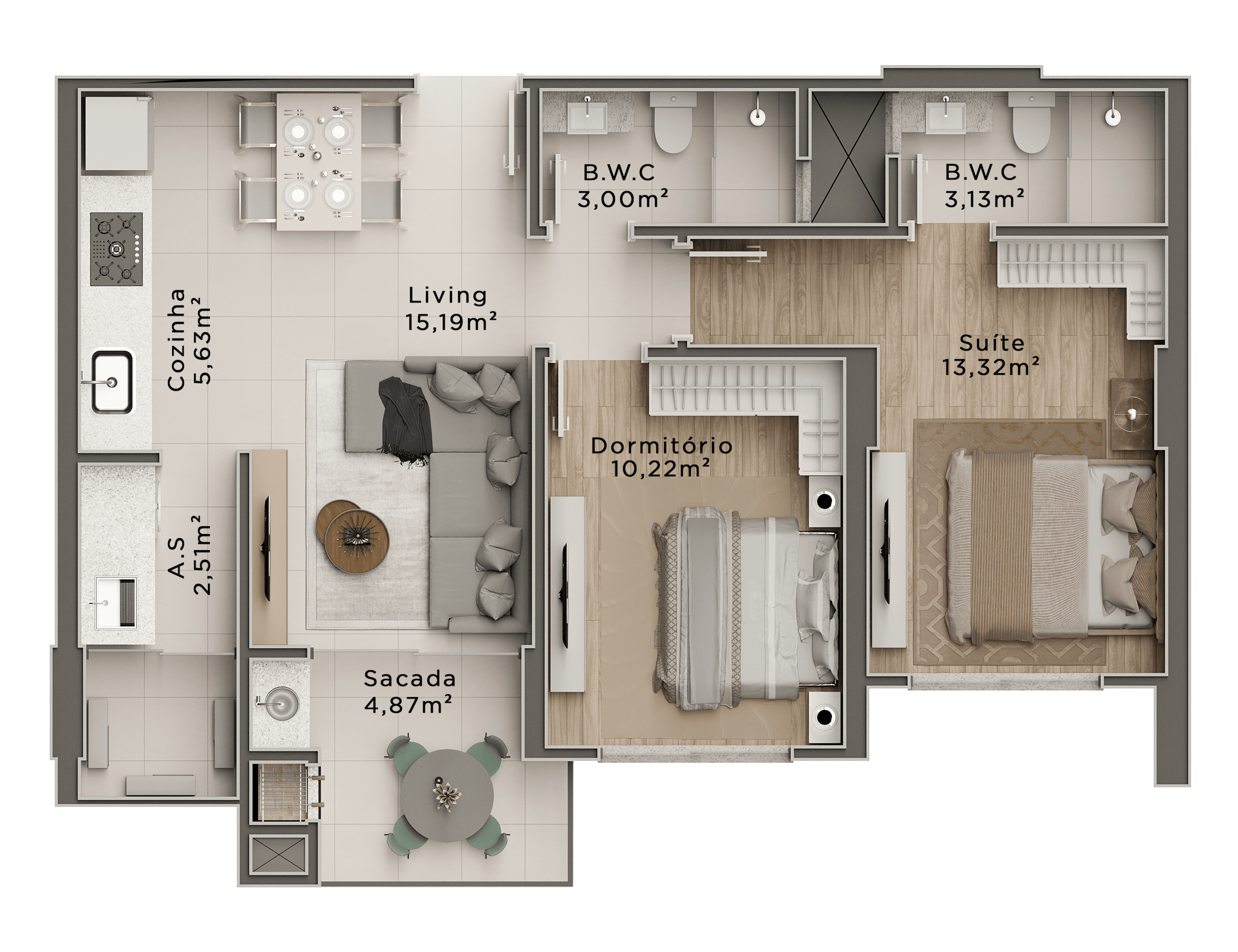 Planta 02 - 2 dorm 72 61m²