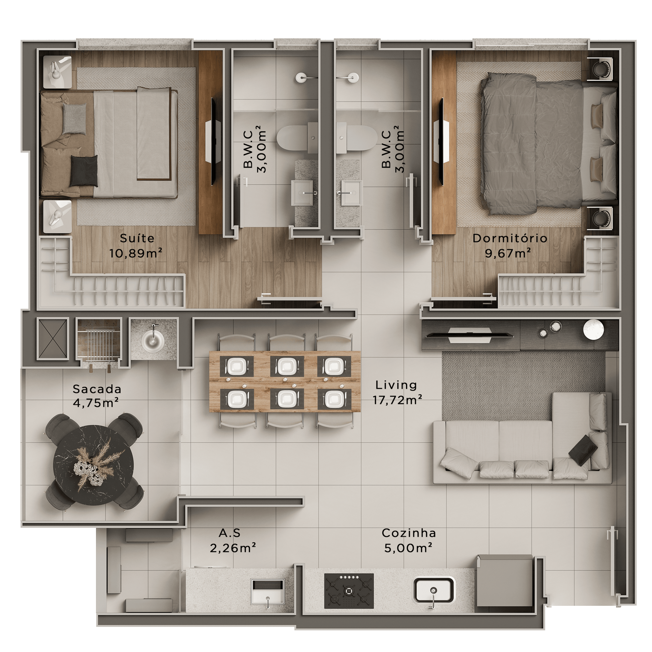 Planta 04 - 2 dorm 68 56m²