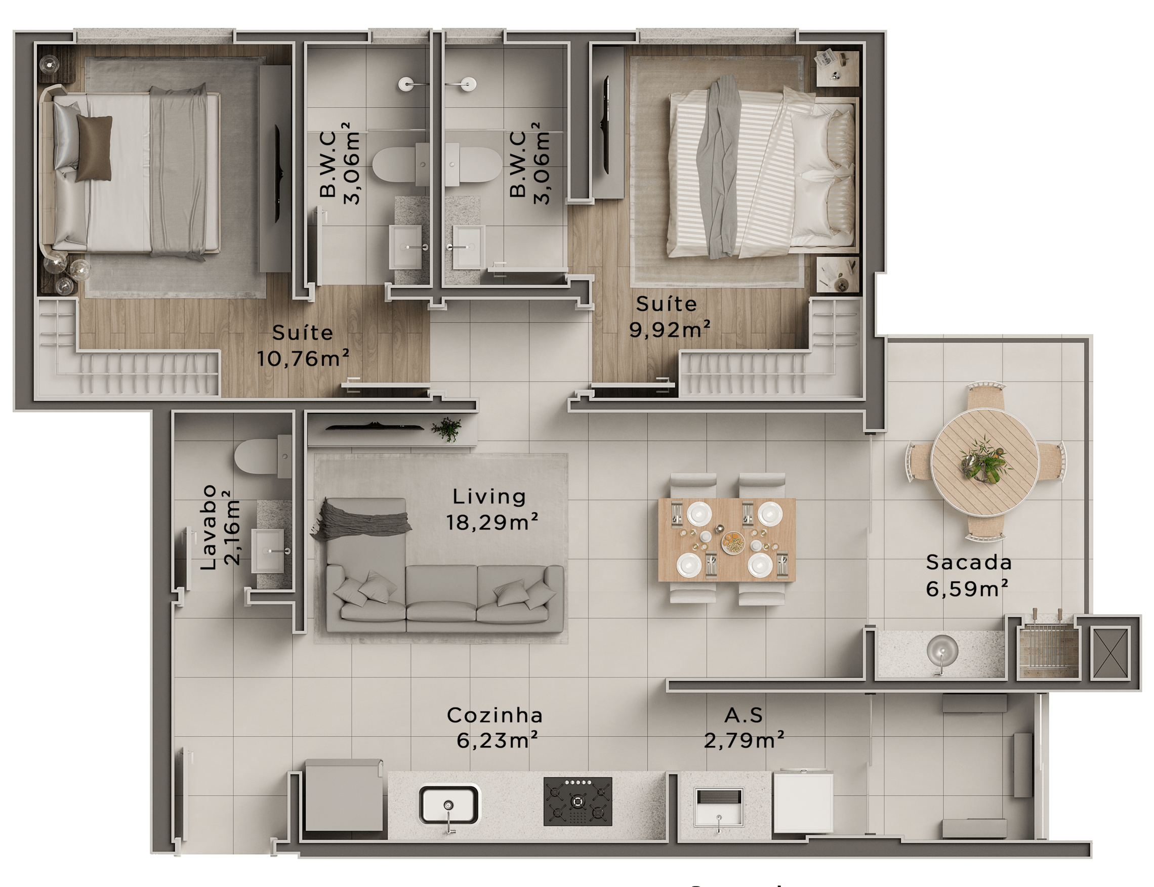 Planta 05 - 2 dorm 77 11m²