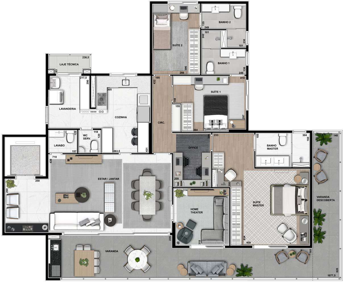Planta 05 - 3 dorm 224m² - garden