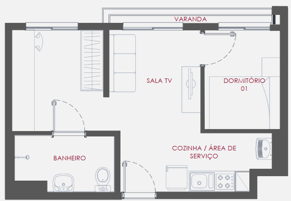 Planta 01 - 1 dorm 34 20m²