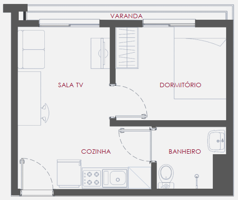 Planta 02 - 1 dorm 27 77m²