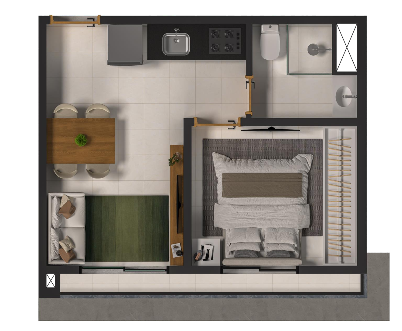Planta 01 - 1 dorm 27 69m²