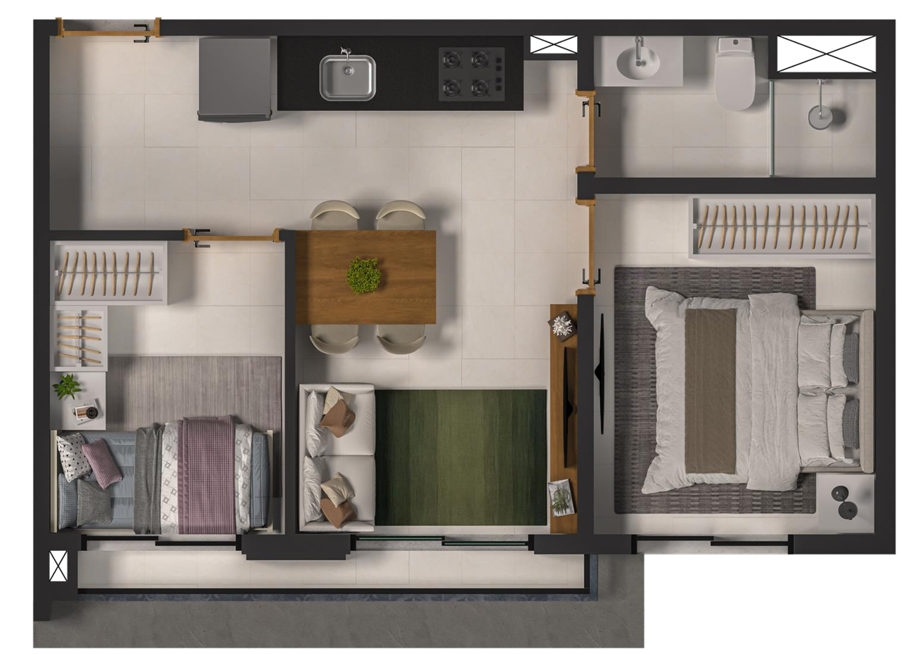 Planta 02 - 2 dorm 34 78m²