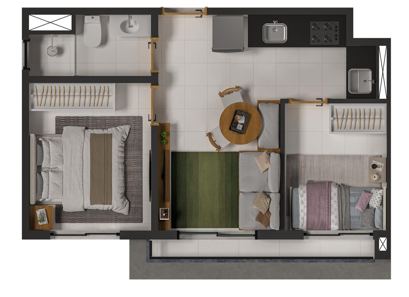 Planta 03 - 2 dorm 34 12m²
