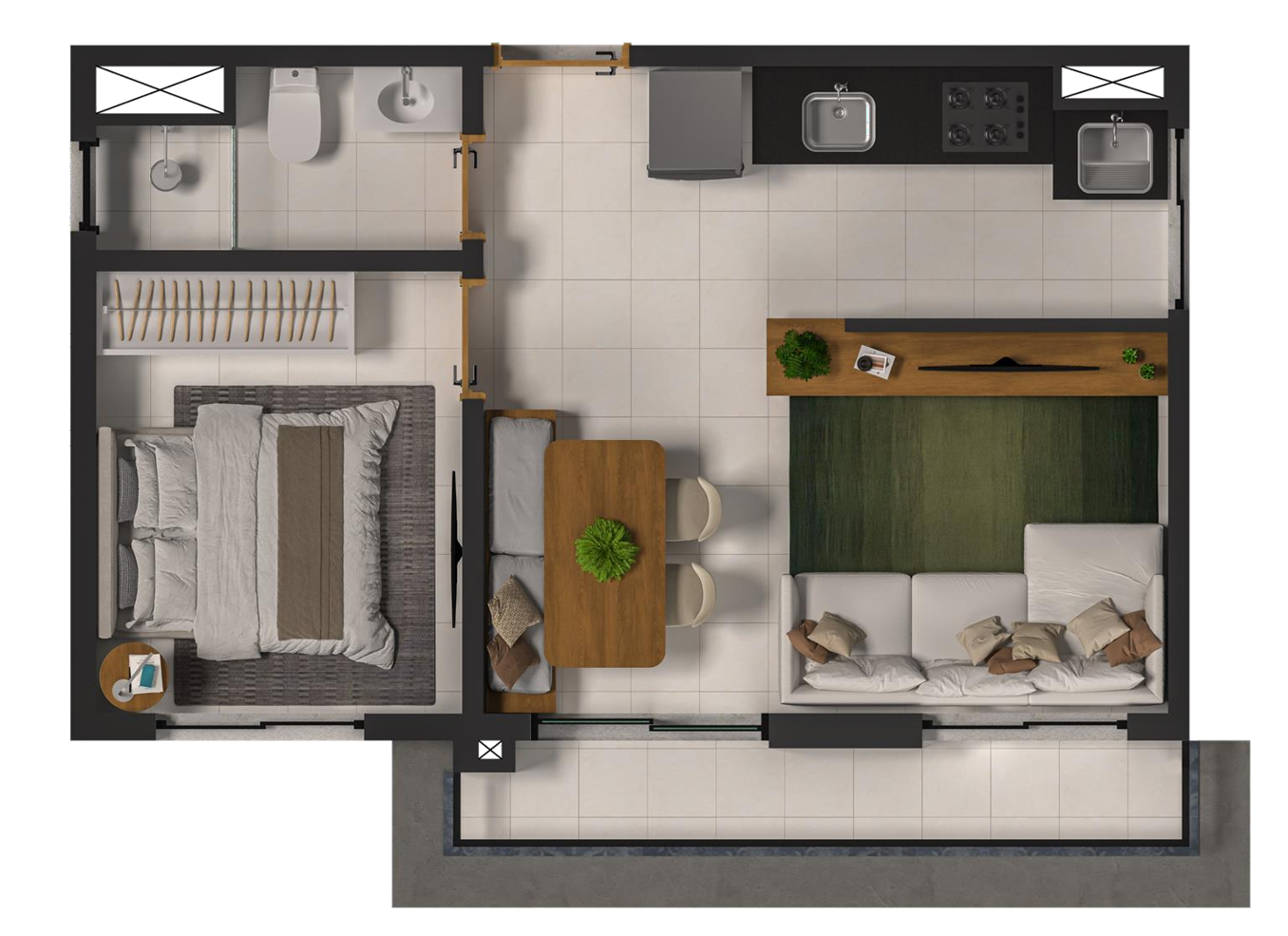 Planta 04 - 1 dorm 36 26m²