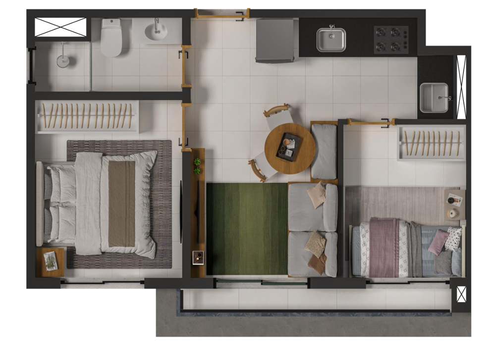 Planta 05 - 2 dorm 34m²