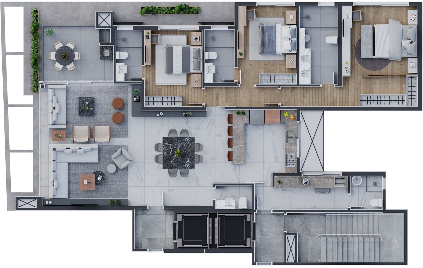 Planta 02 - 3 dorm 172m²