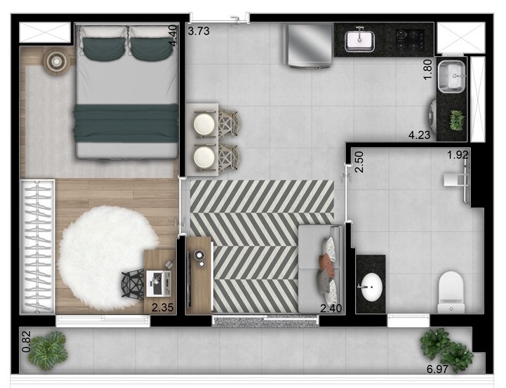 Planta 02 - 1 dorm 40m²
