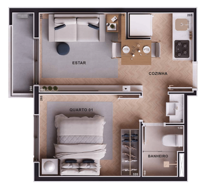 Planta 01 - 1 dorm 30 79m² Planta 01 - 1 dorm 30 79m²