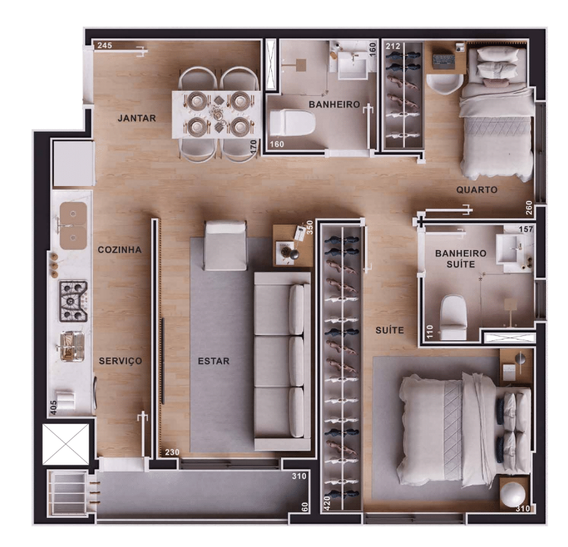 Planta 03 - 2 dorm 52 52m² Planta 03 - 2 dorm 52 52m²