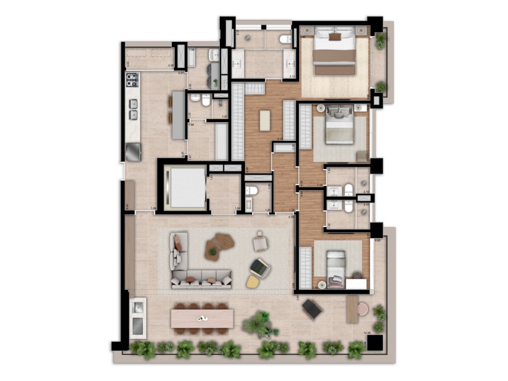 Planta 01 - 3 dorm 195m²