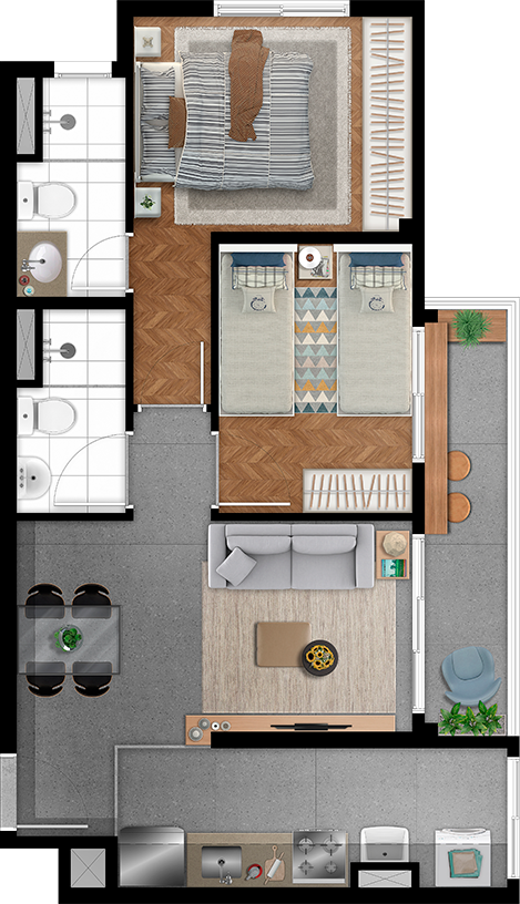 Planta 03 - 2 dorm 54m²