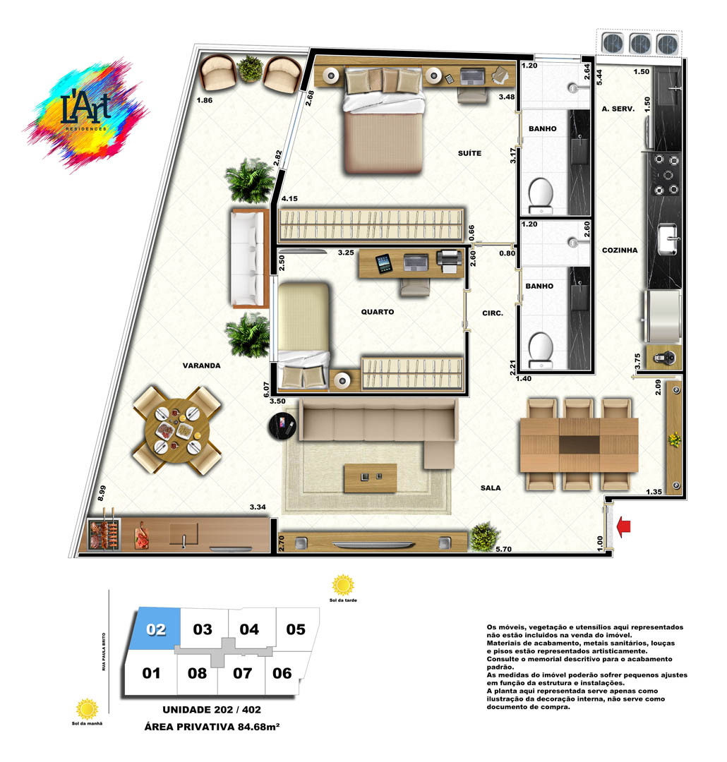 Planta 07 - 2 dorm 84 68m²