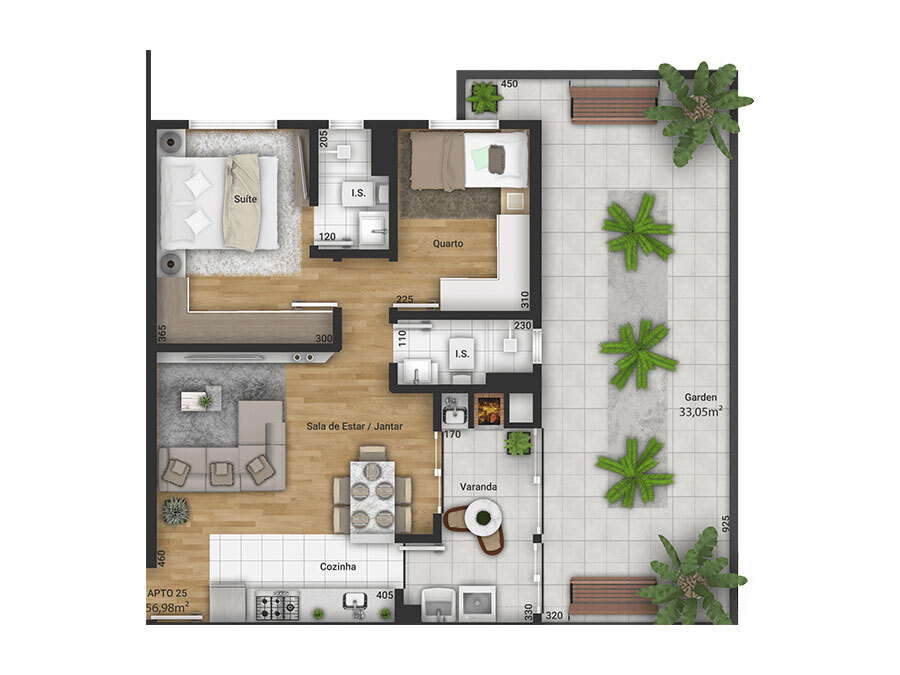 Planta 04 - 2 dorm 56 98m² - garden