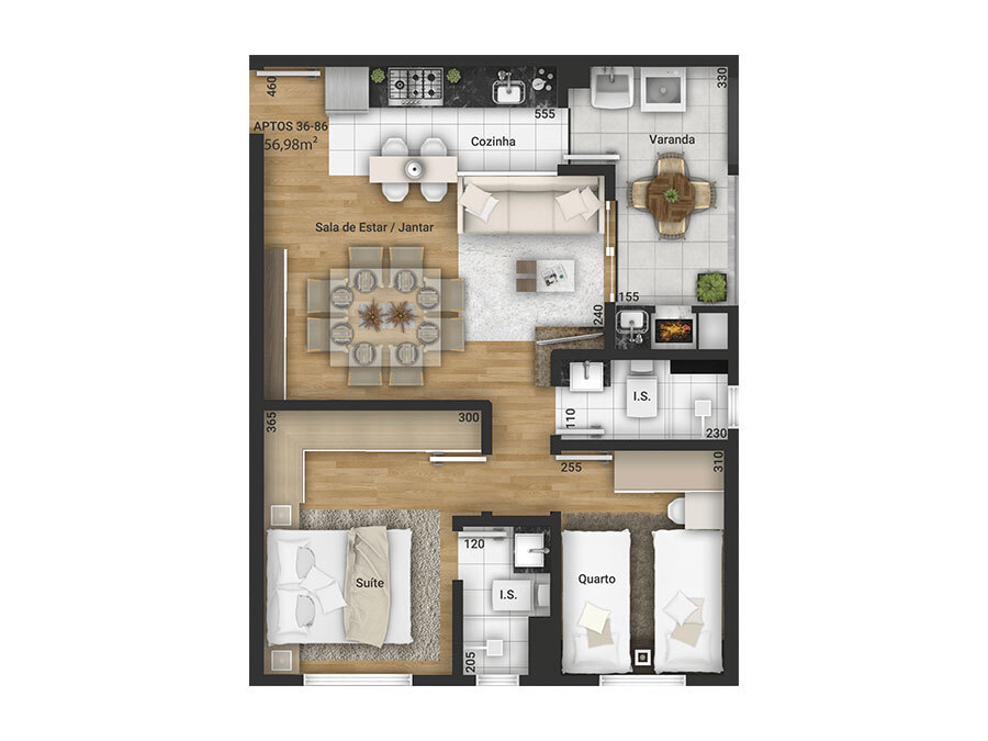 Planta 05 - 2 dorm 56 98m²