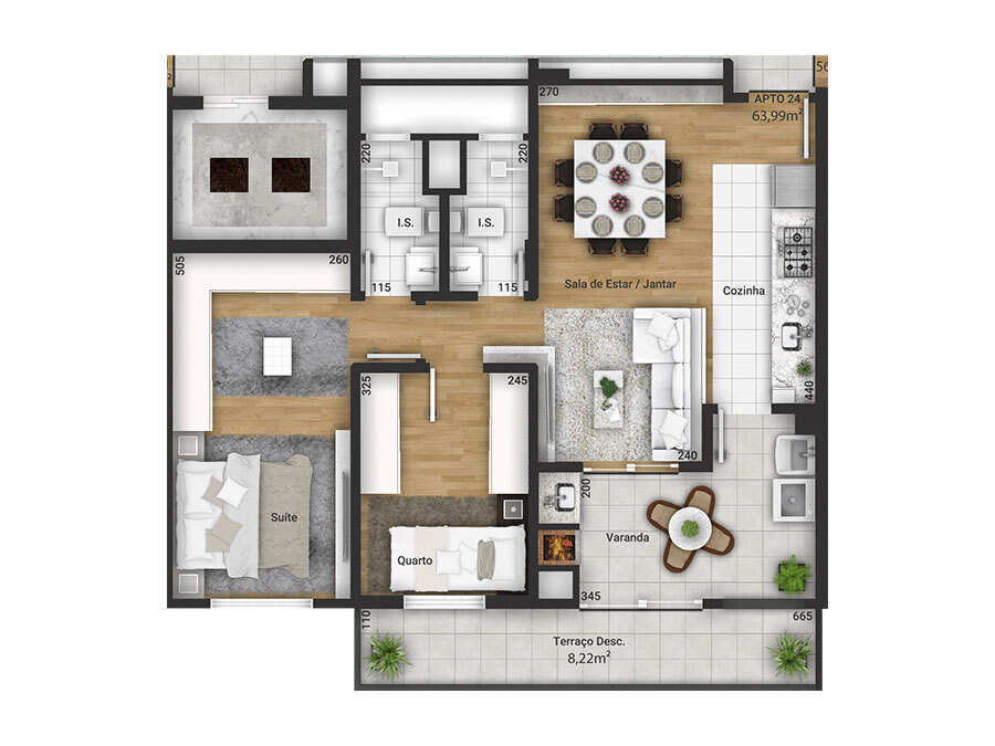 Planta 09 - 2 dorm 63 99m² - garden