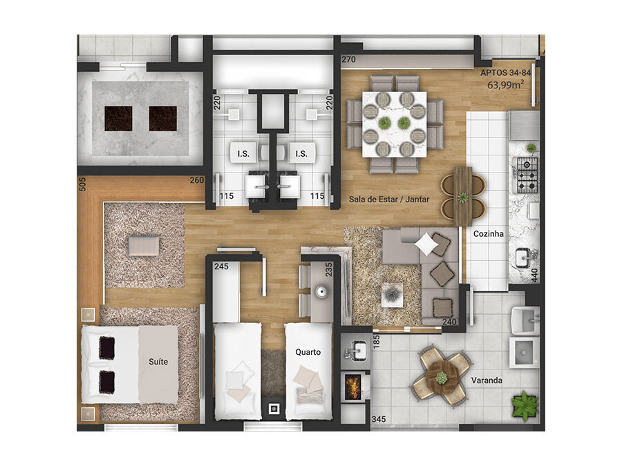 Planta 10 - 2 dorm 63 99m²
