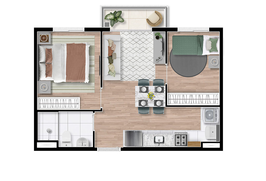 Planta 02 - 2 dorm  34m²