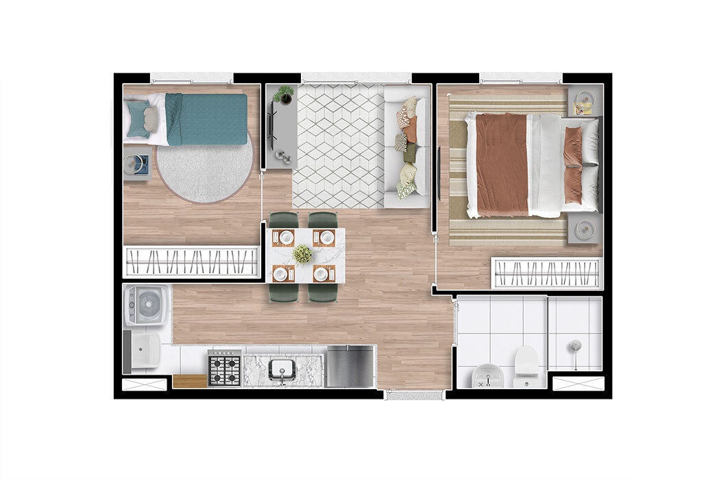 Planta 03 - 2 dorm  34m²