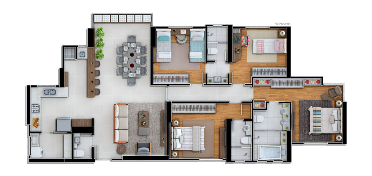 Planta 01 - 4 dorm 153 46m² - loft