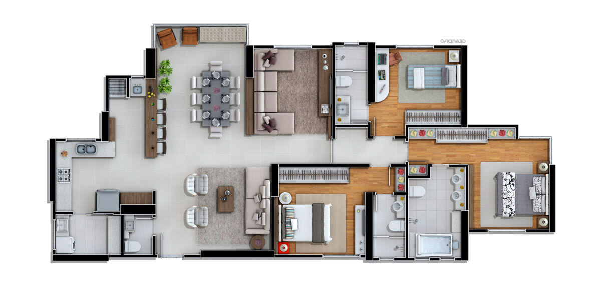 Planta 02 -  3 dorm 153 46m² - loft