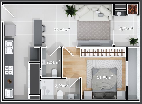 Planta 04 - 1 dorm 50m²